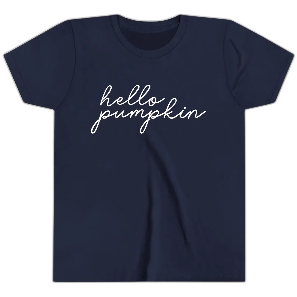 Hello Pumpkin Script Design Youth T-Shirt in Navy