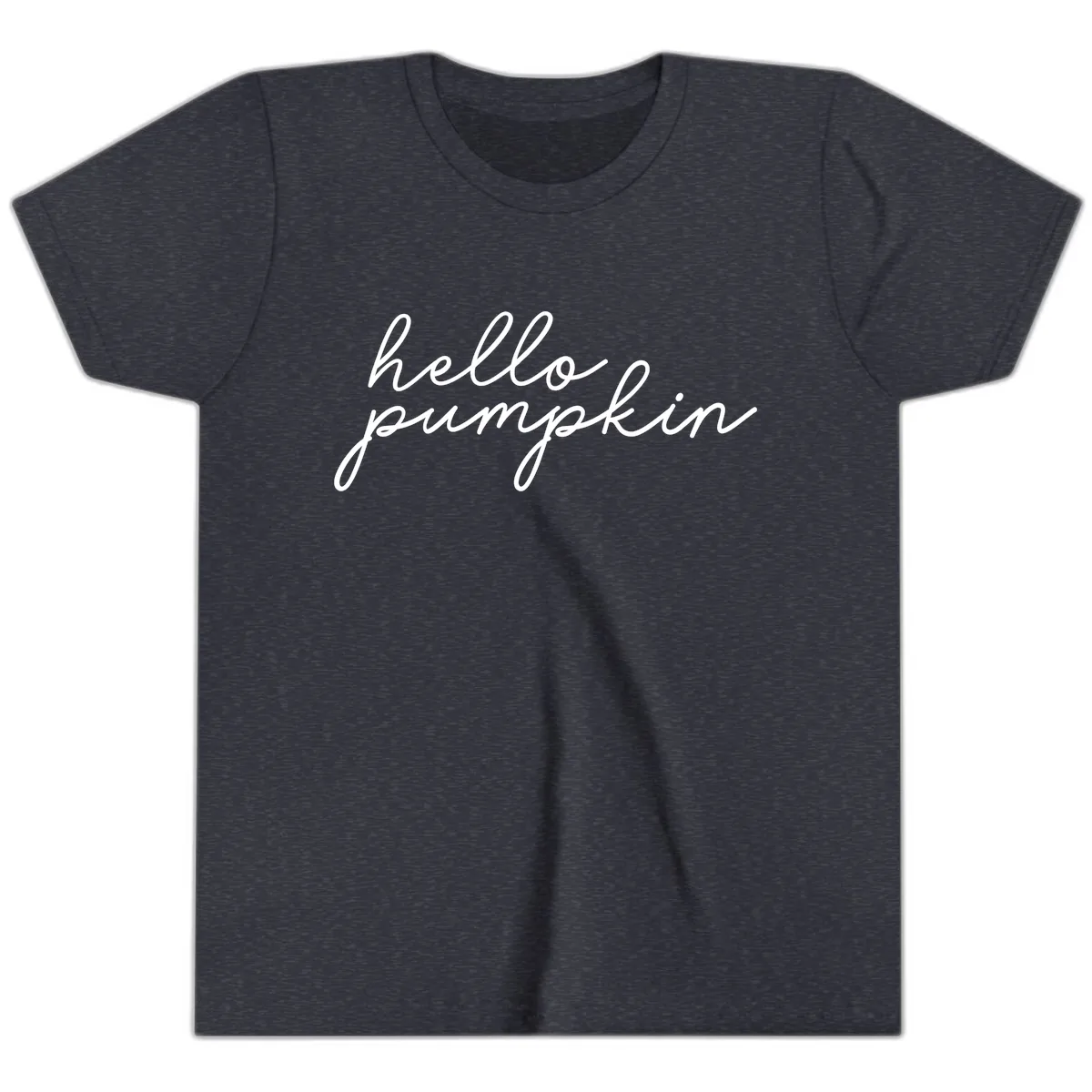 Hello Pumpkin Script Design Youth T-Shirt in Heather Navy