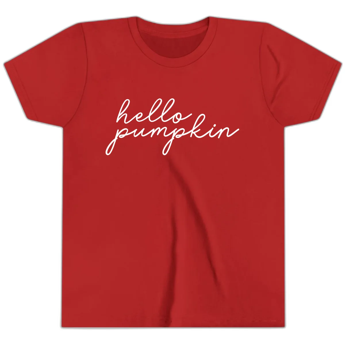 Hello Pumpkin Script Design Youth T-Shirt in Red