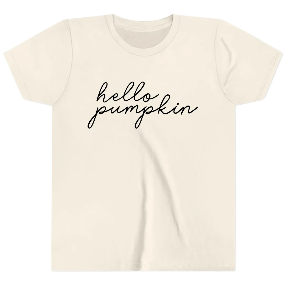 Hello Pumpkin Script Design Youth T-Shirt in Natural
