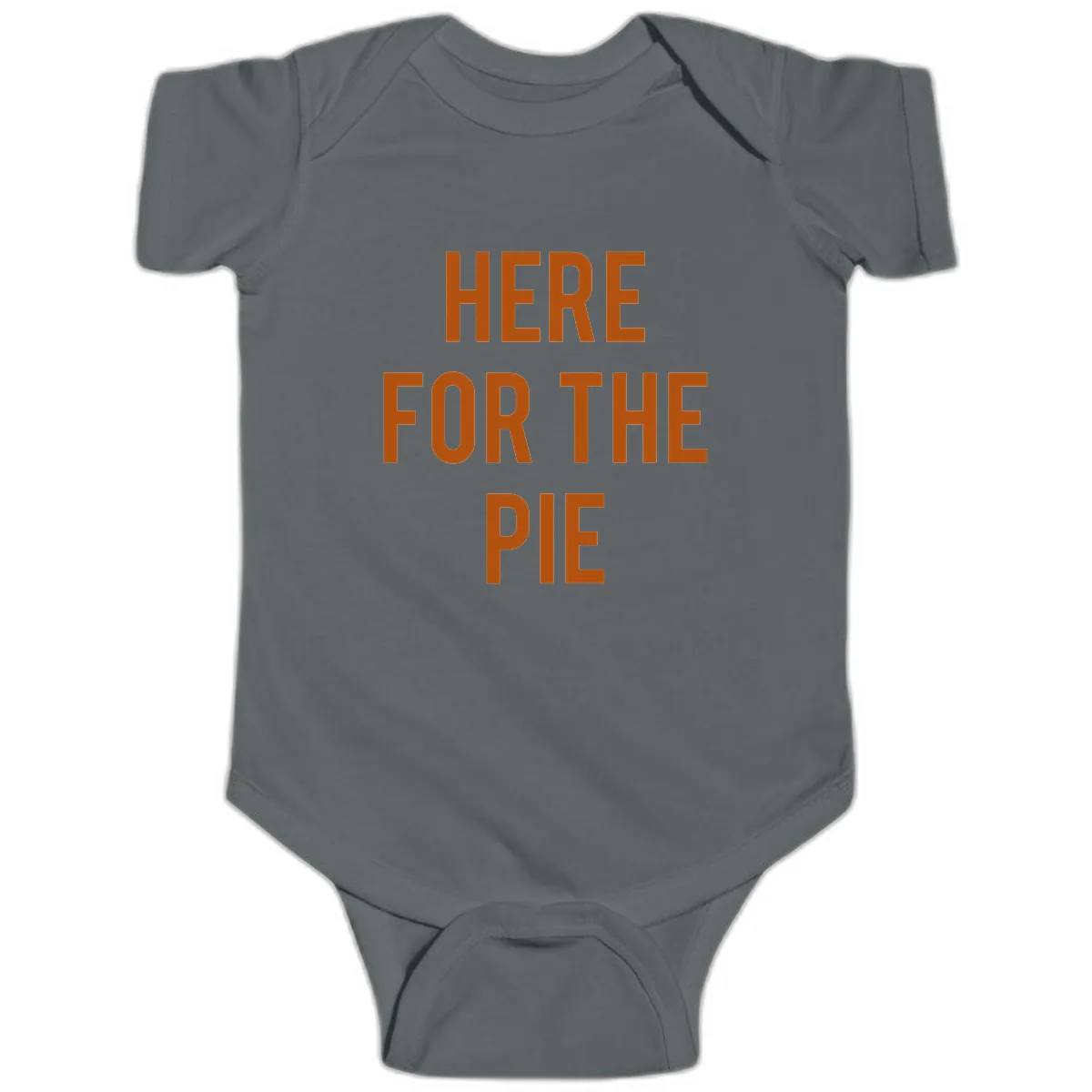 Here For The Pie Thanksgiving Phrase Baby Onesie in Charcoal