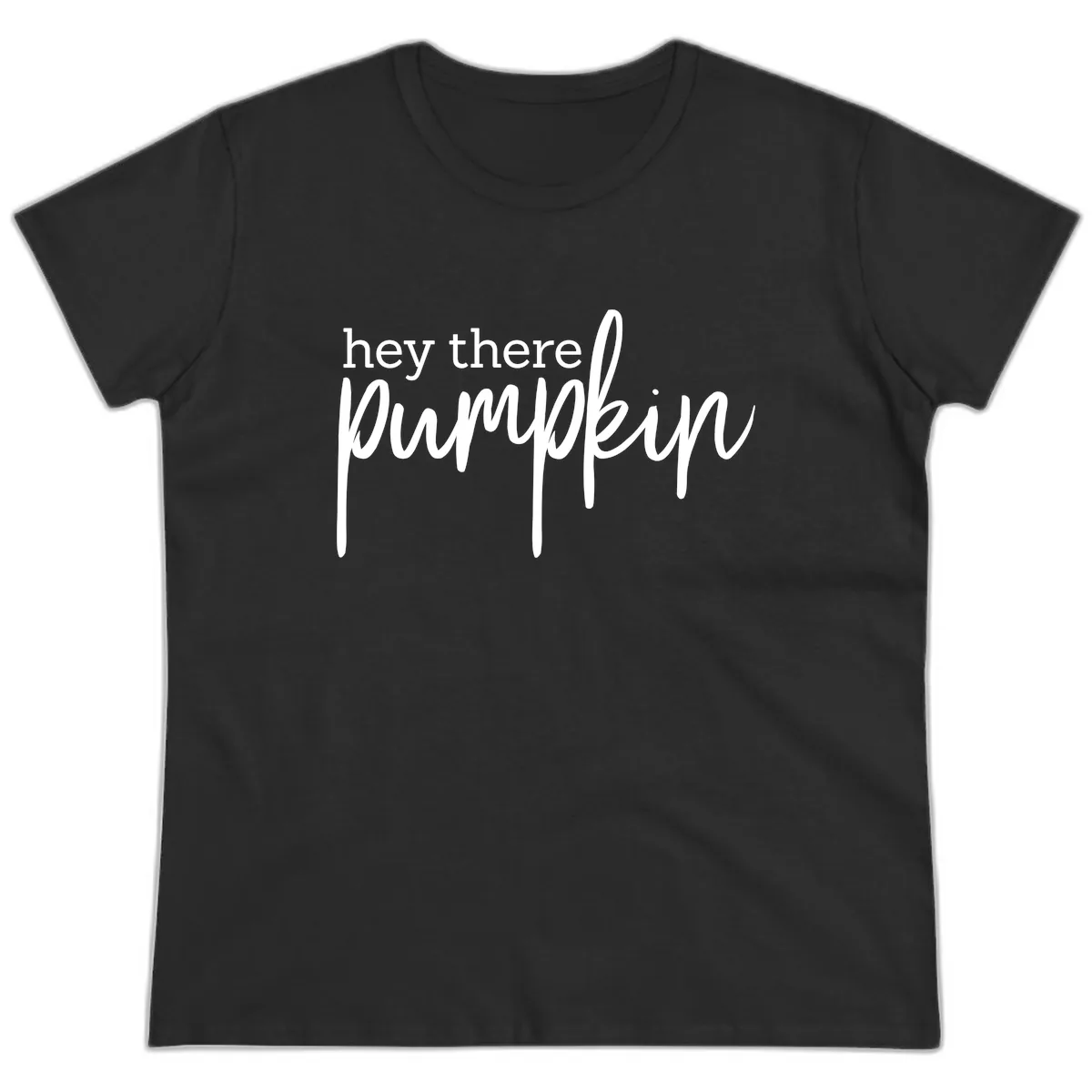 Hey There Pumpkin Seasonal Greeting Ladies Tee in Black