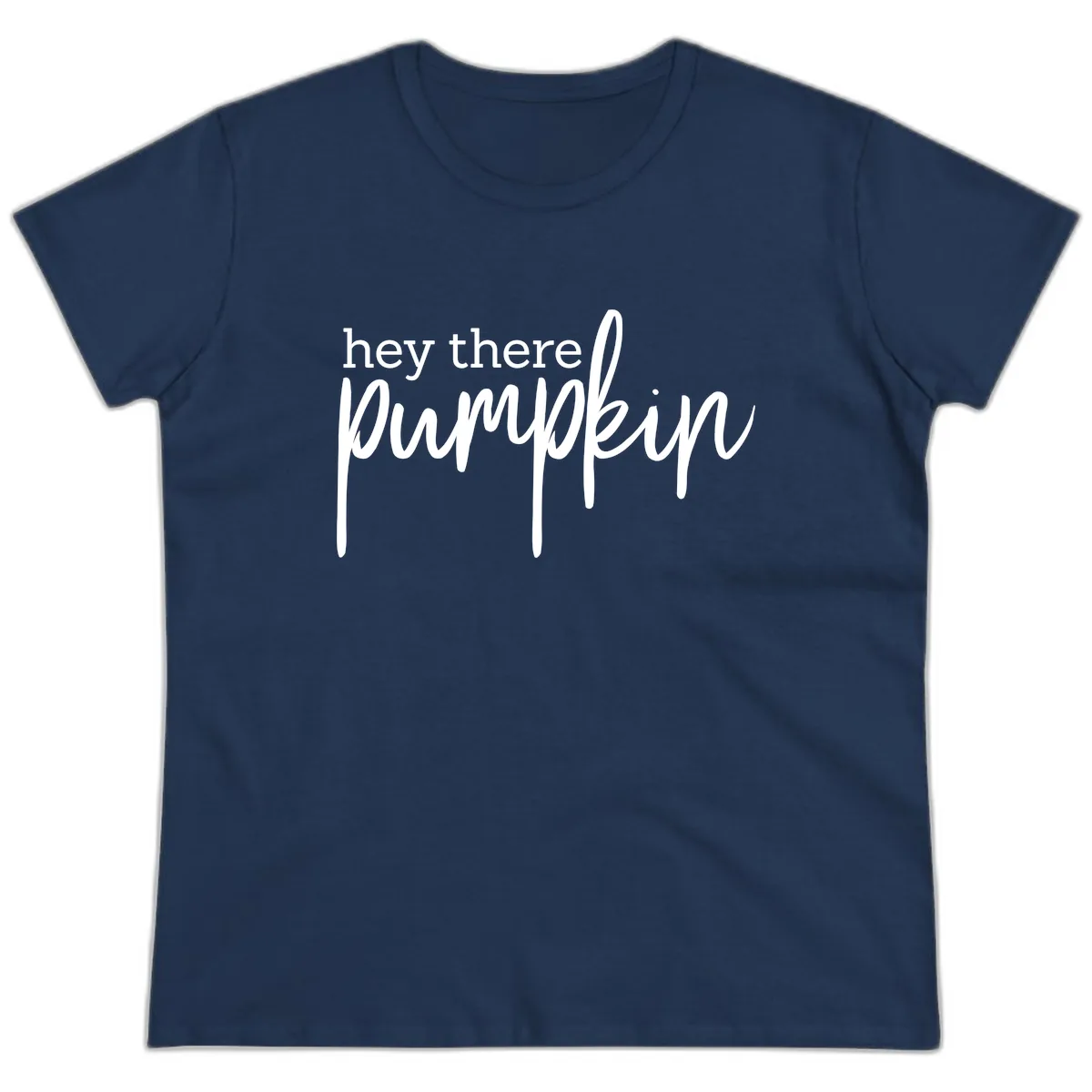Hey There Pumpkin Seasonal Greeting Ladies Tee in Navy