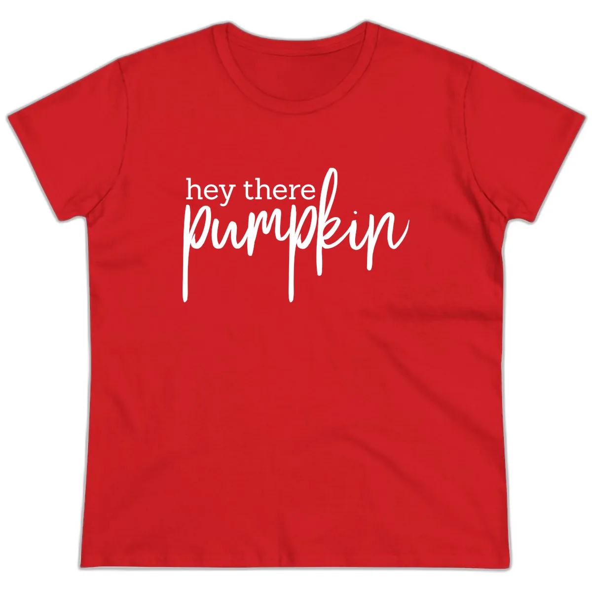 Hey There Pumpkin Seasonal Greeting Ladies Tee in Red