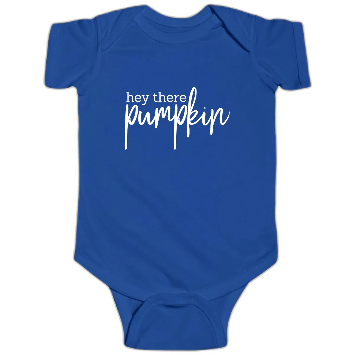 Hey There Pumpkin Seasonal Greeting Baby Onesie in Royal