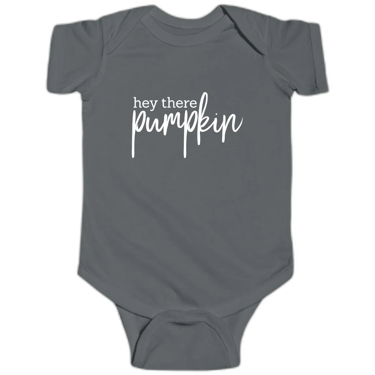Hey There Pumpkin Seasonal Greeting Baby Onesie in Charcoal