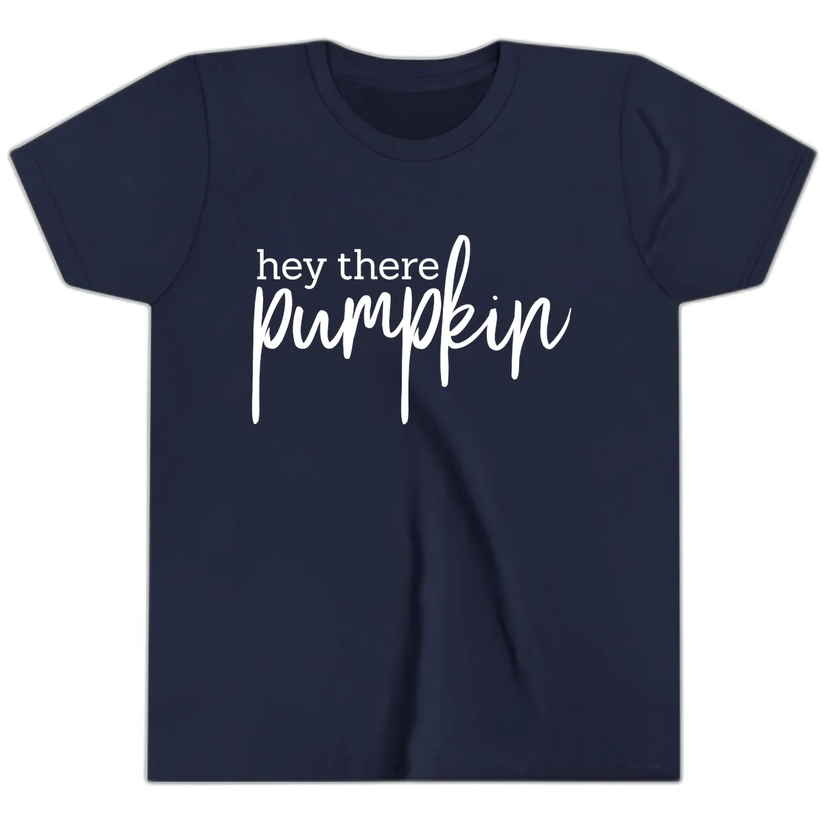 Hey There Pumpkin Seasonal Greeting Youth T-Shirt in Navy
