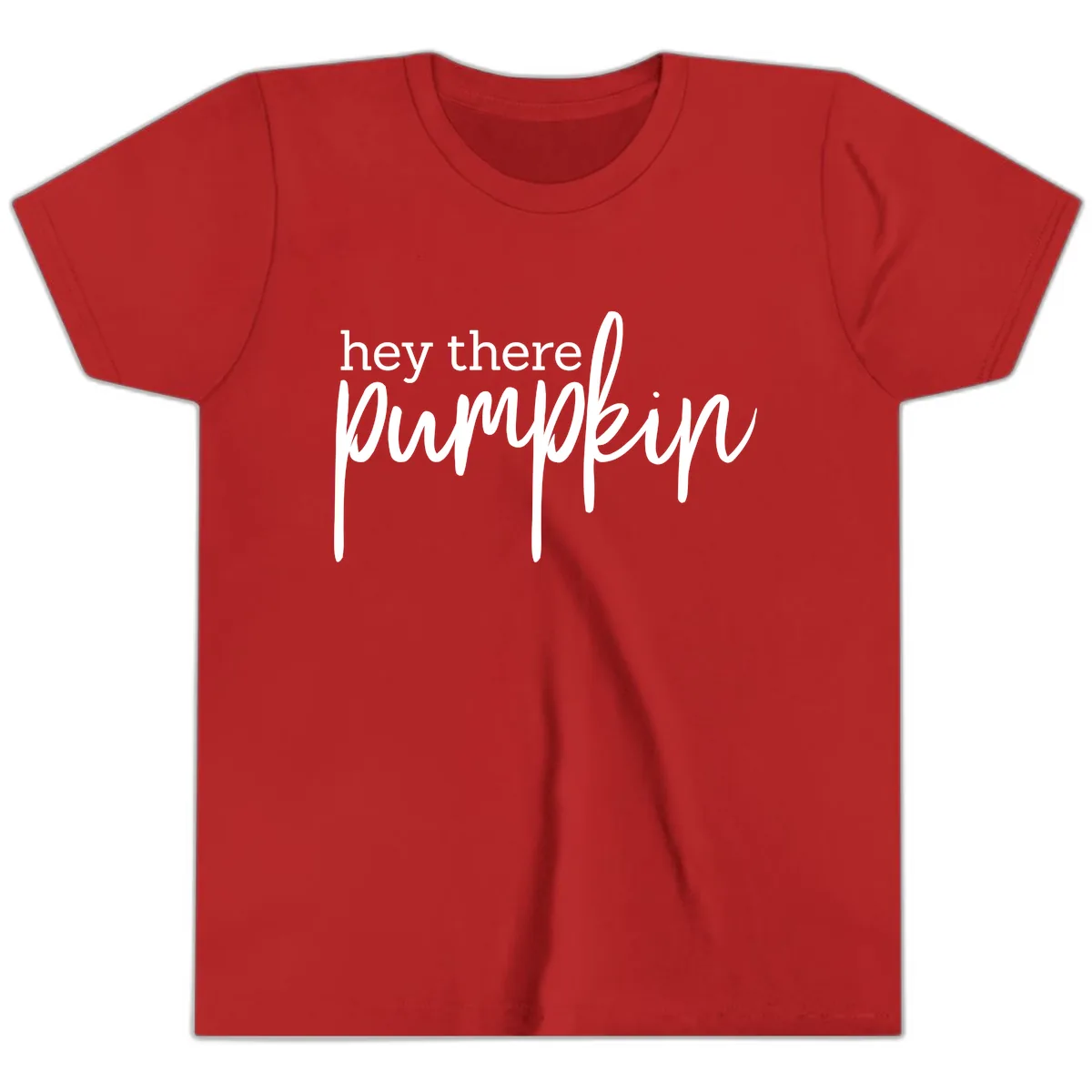 Hey There Pumpkin Seasonal Greeting Youth T-Shirt in Red