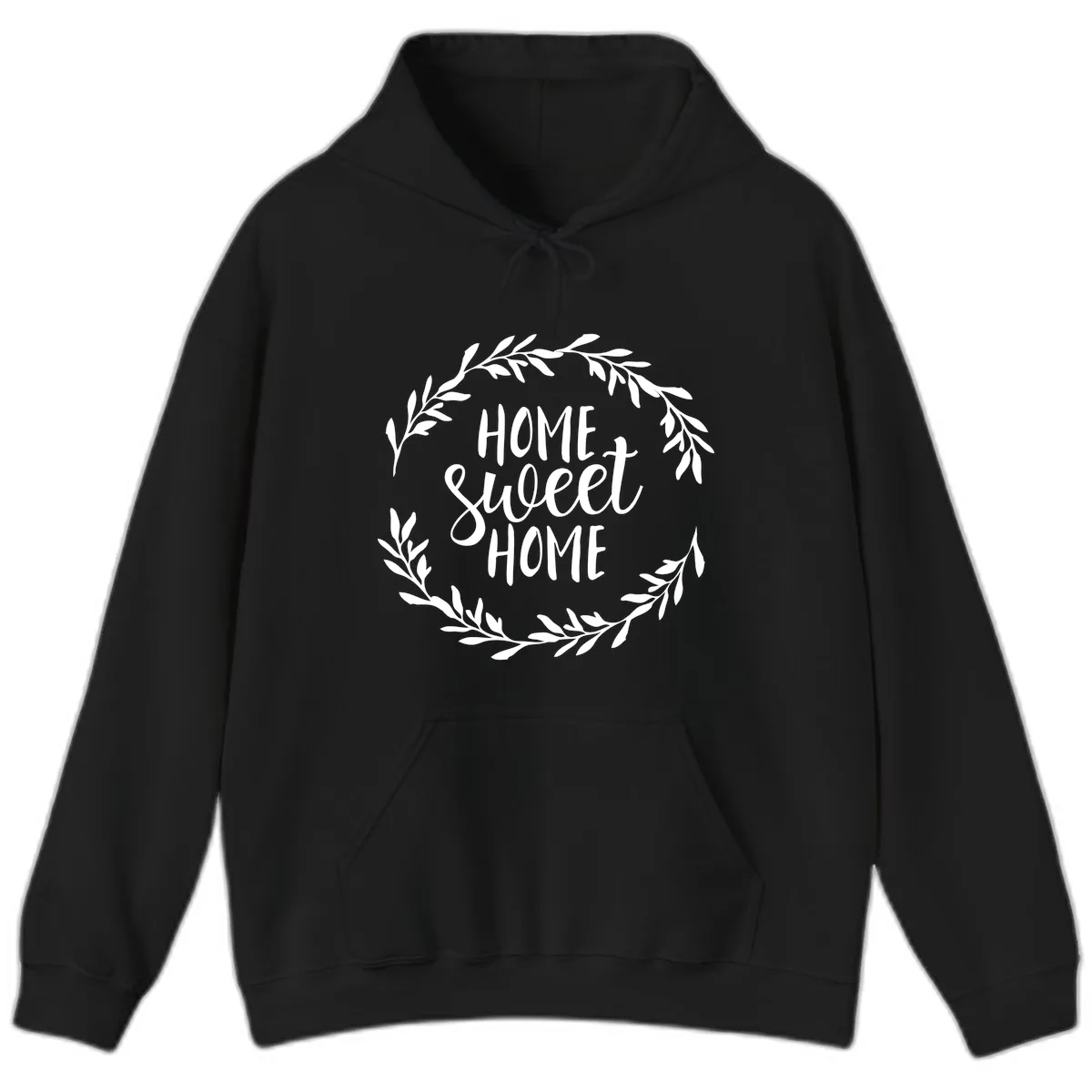Home Sweet Home Wreath Design Hoodie in Black