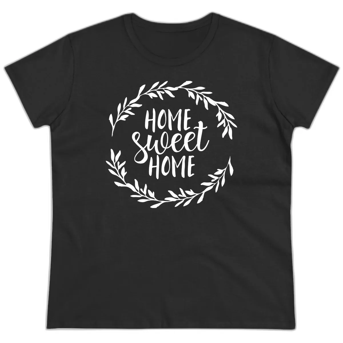 Home Sweet Home Wreath Design Ladies Tee in Black