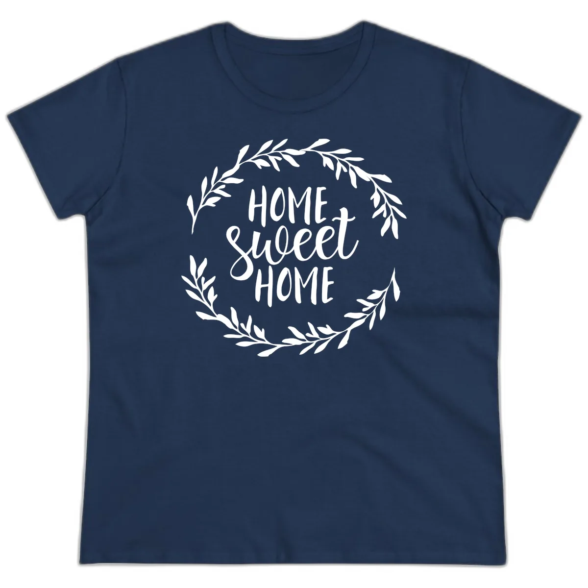 Home Sweet Home Wreath Design Ladies Tee in Navy