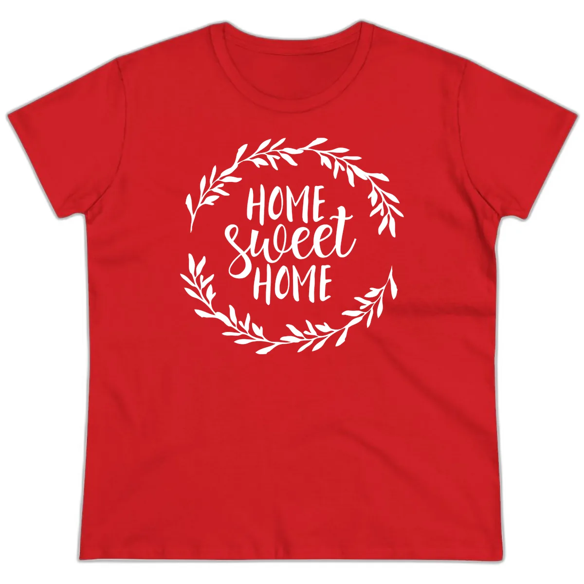Home Sweet Home Wreath Design Ladies Tee in Red