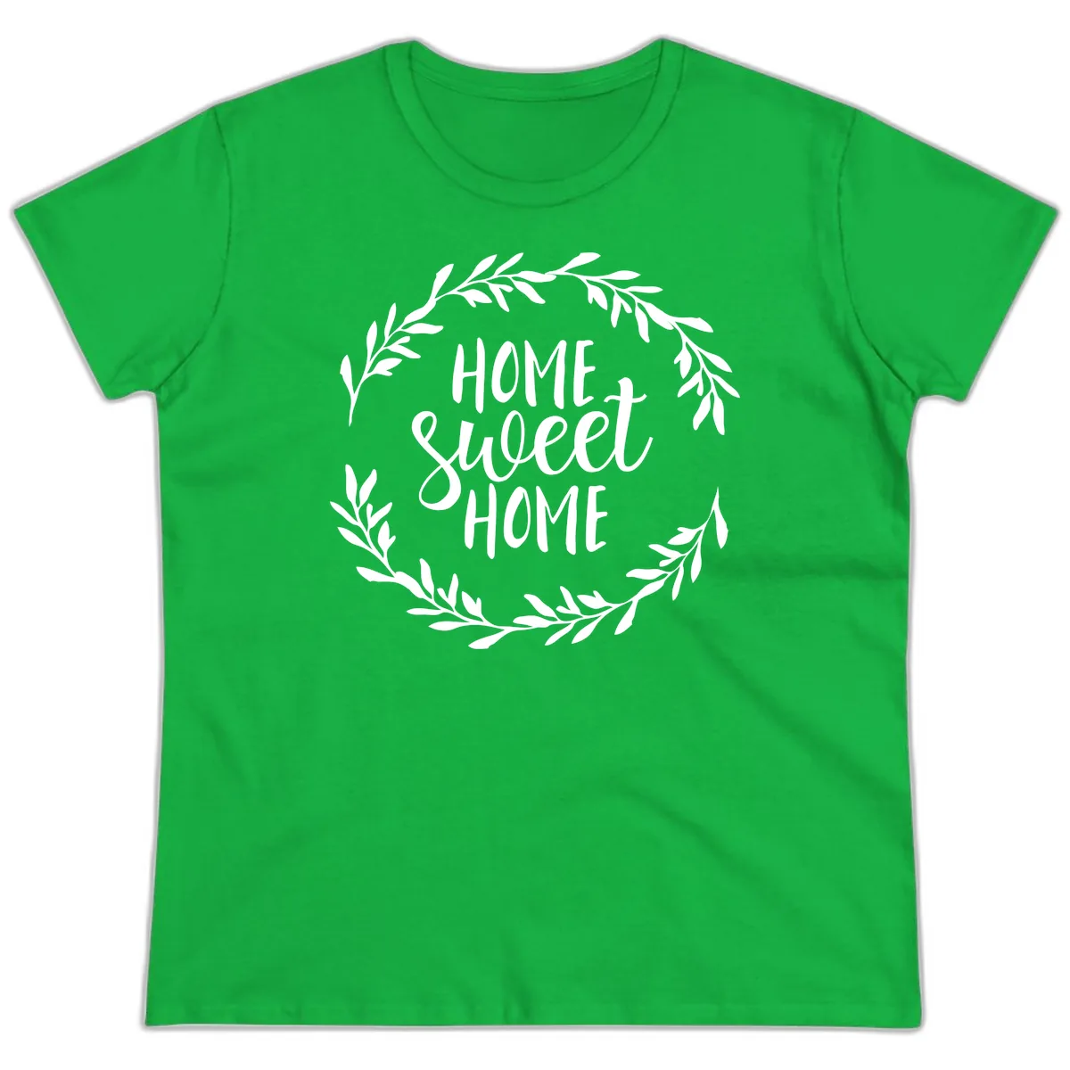 Home Sweet Home Wreath Design Ladies Tee in Irish Green