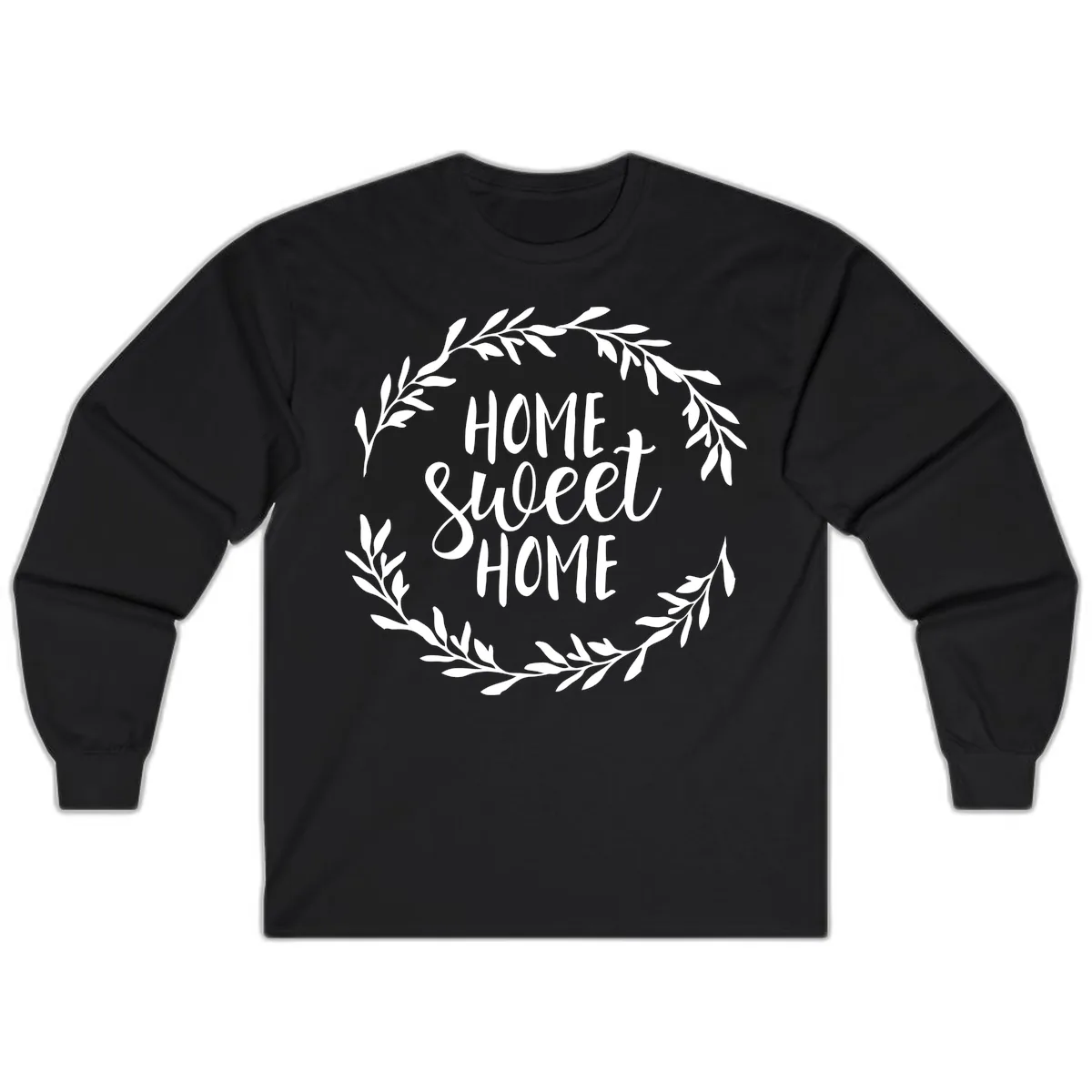 Home Sweet Home Wreath Design Long Sleeve in Black