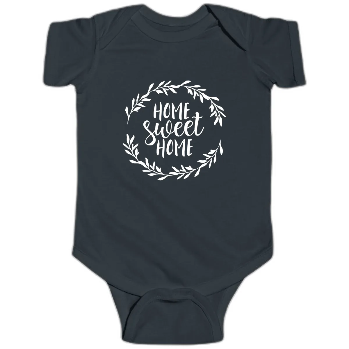 Home Sweet Home Wreath Design Baby Onesie in Black