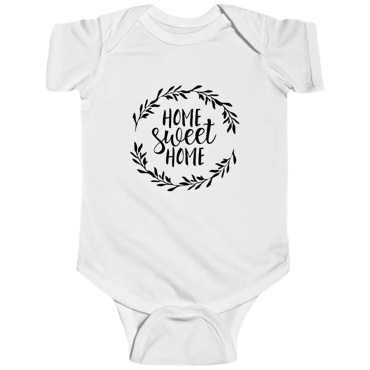 Home Sweet Home Wreath Design Baby Onesie in White