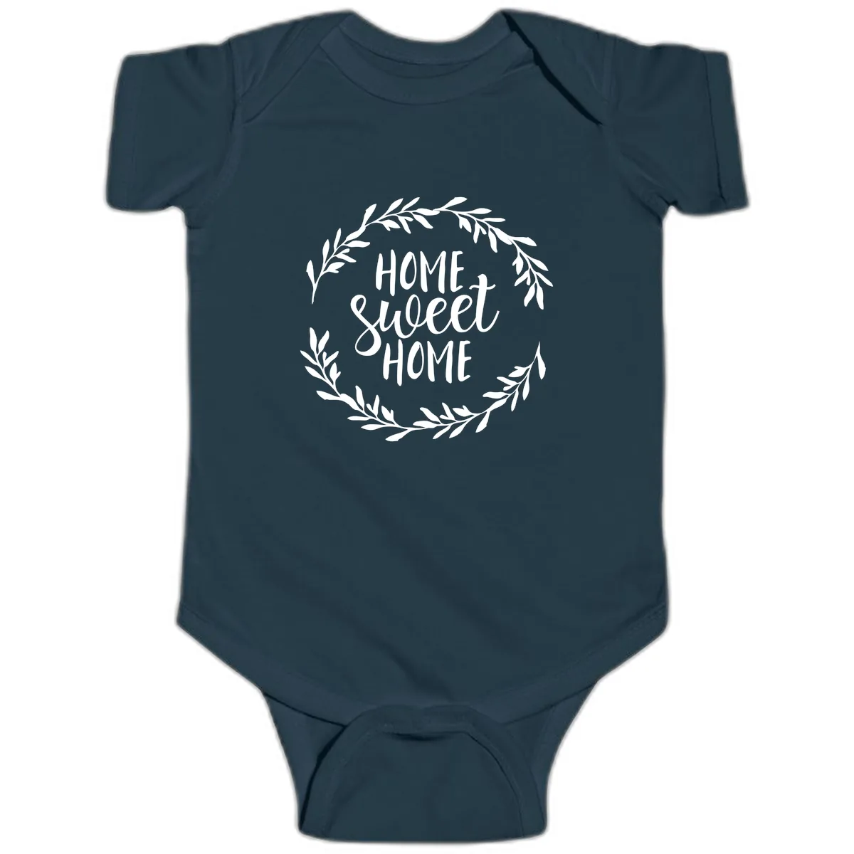 Home Sweet Home Wreath Design Baby Onesie in Navy