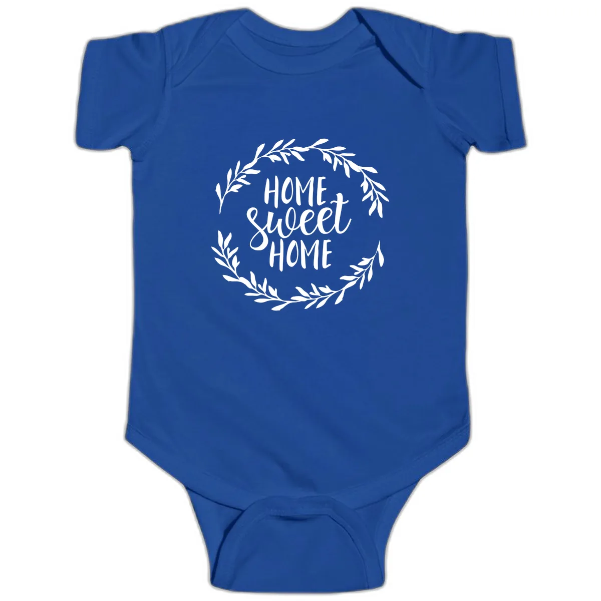 Home Sweet Home Wreath Design Baby Onesie in Royal