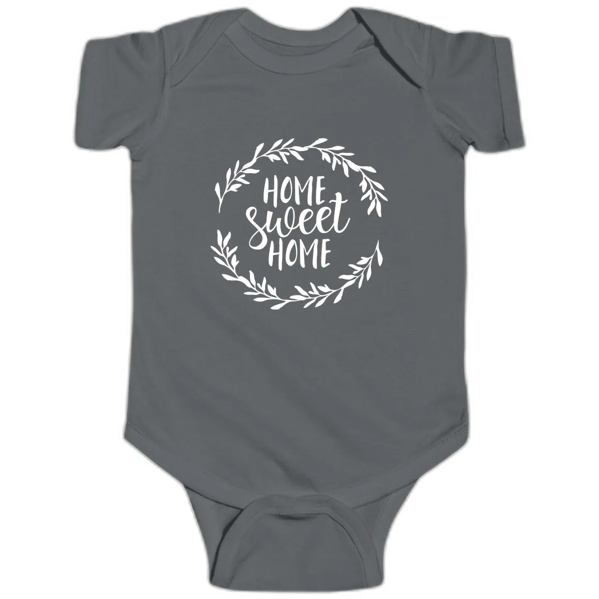 Home Sweet Home Wreath Design Baby Onesie in Charcoal
