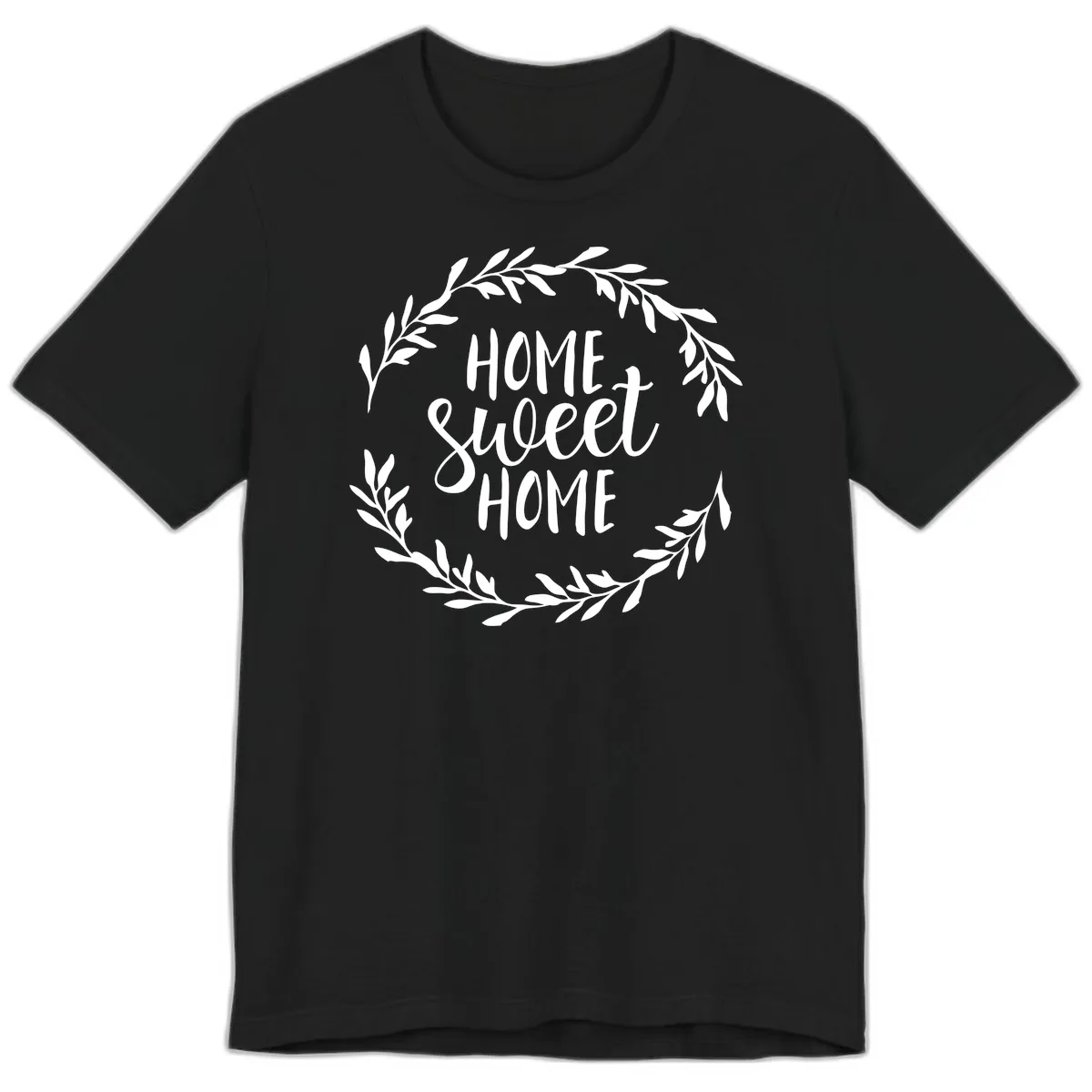 Home Sweet Home Wreath Design Premium T-Shirt in Black