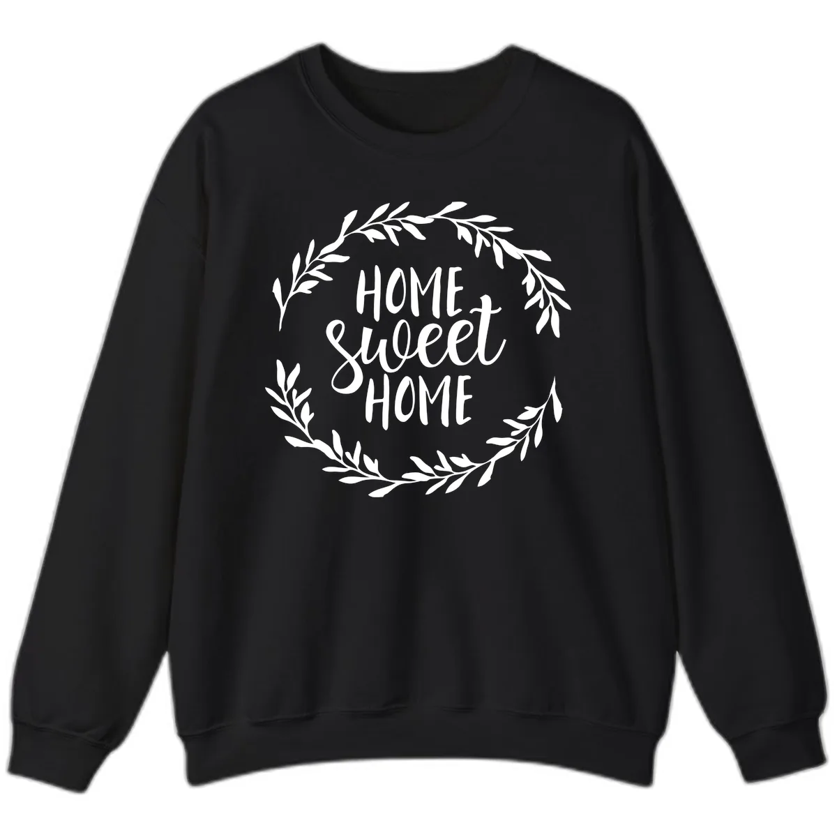 Home Sweet Home Wreath Design Sweatshirt in Black