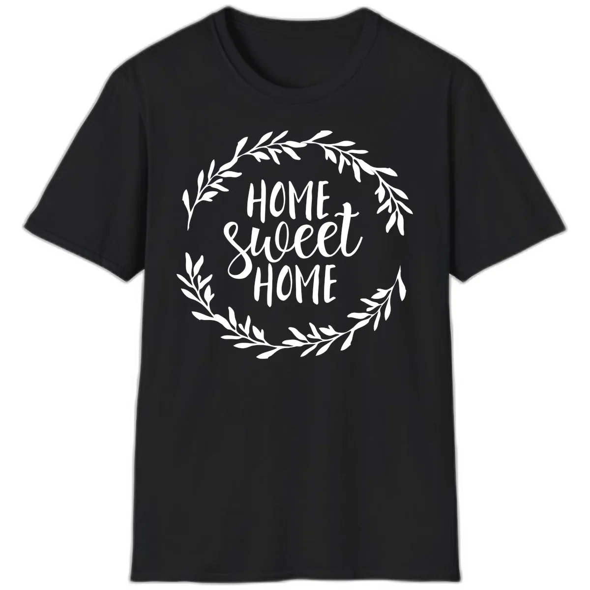 Home Sweet Home Wreath Design T-Shirt in Black