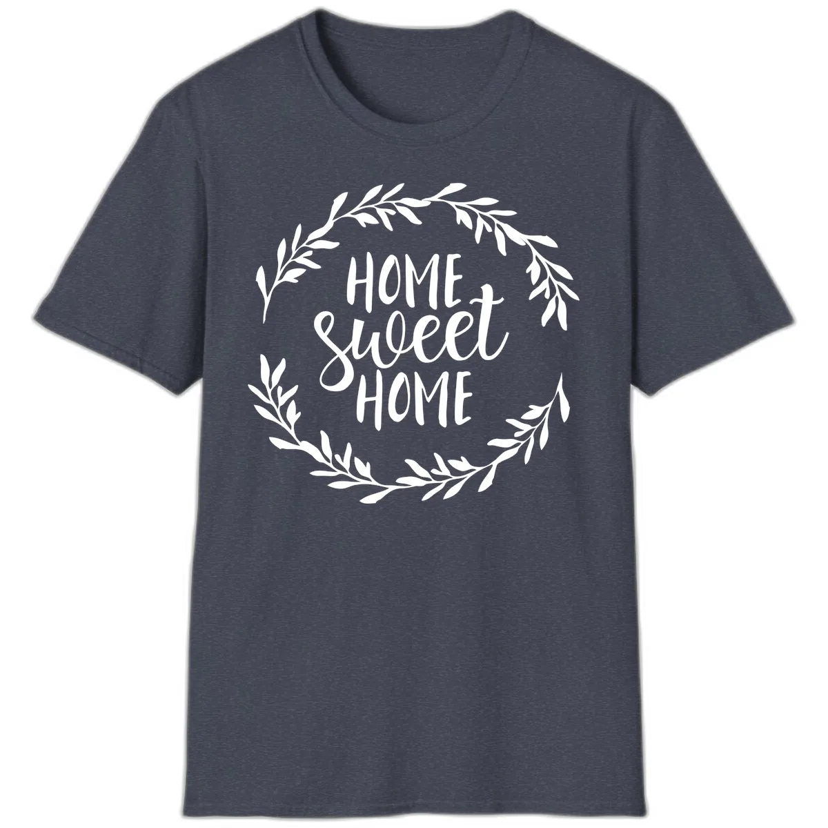 Home Sweet Home Wreath Design T-Shirt in Heather Navy