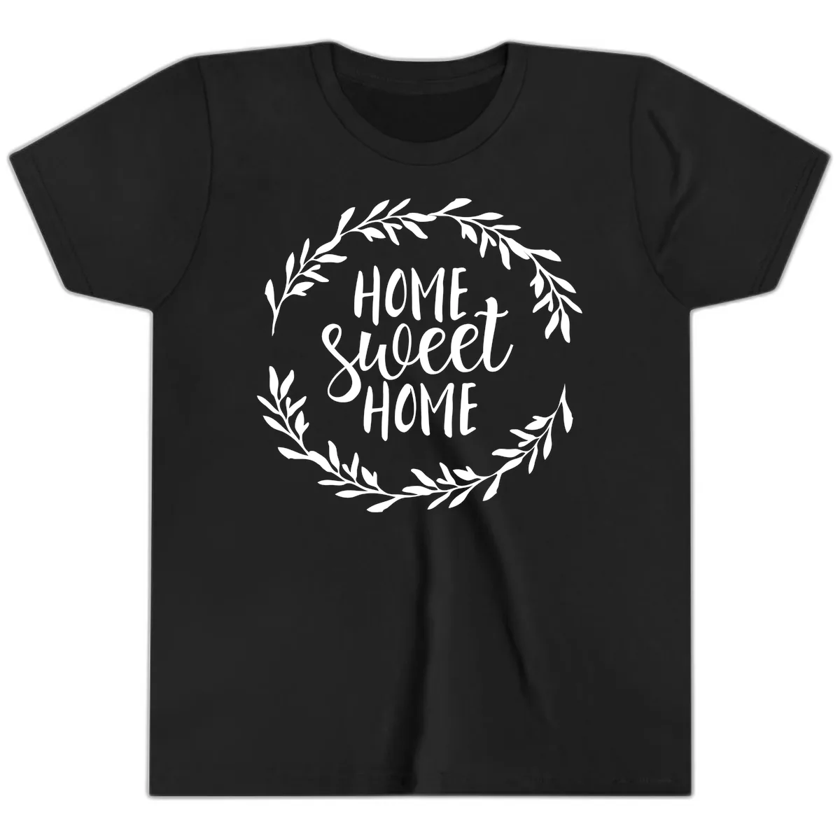 Home Sweet Home Wreath Design Youth T-Shirt in Black