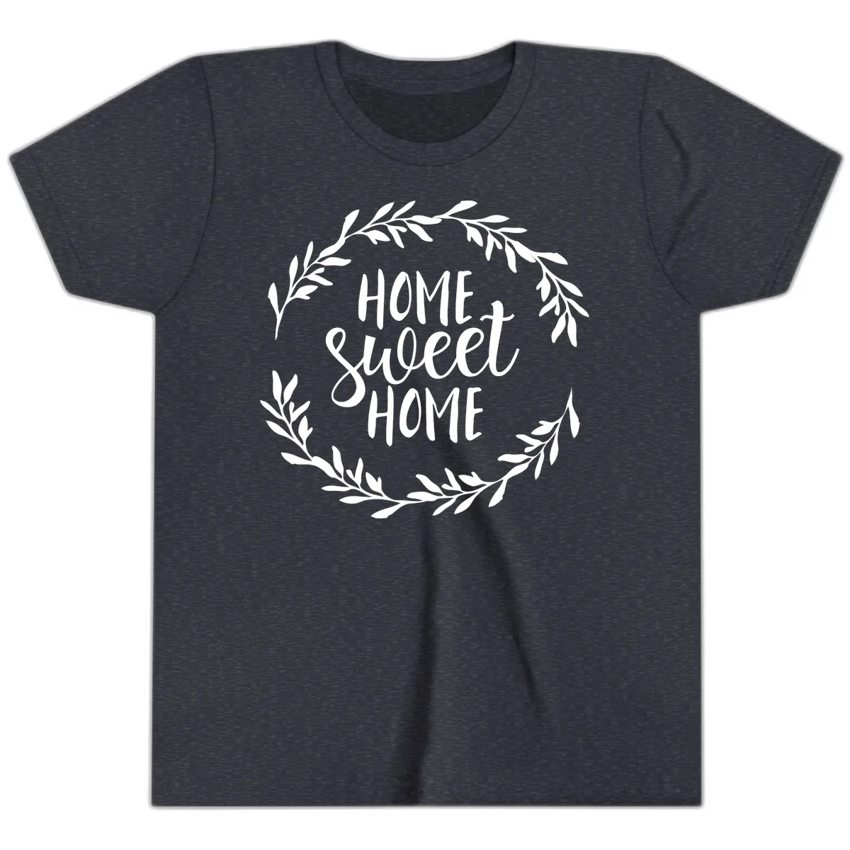 Home Sweet Home Wreath Design Youth T-Shirt in Heather Navy