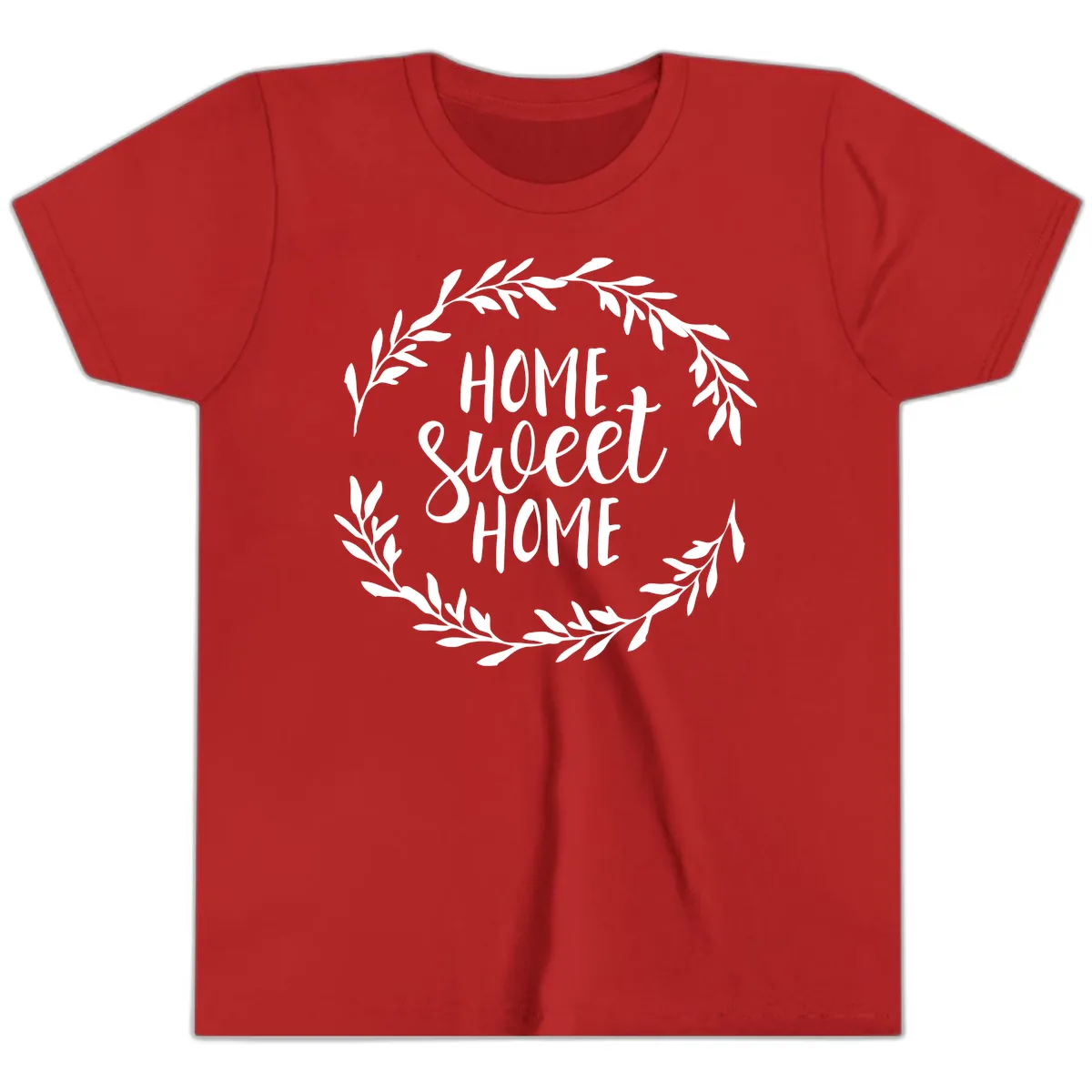 Home Sweet Home Wreath Design Youth T-Shirt in Red