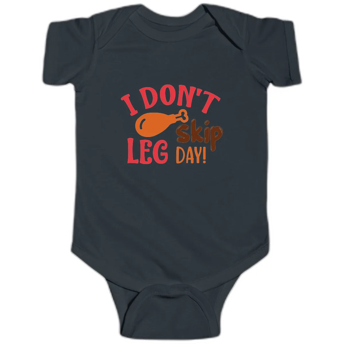 I Don't Skip Leg Day Turkey Drumstick Baby Onesie in Black