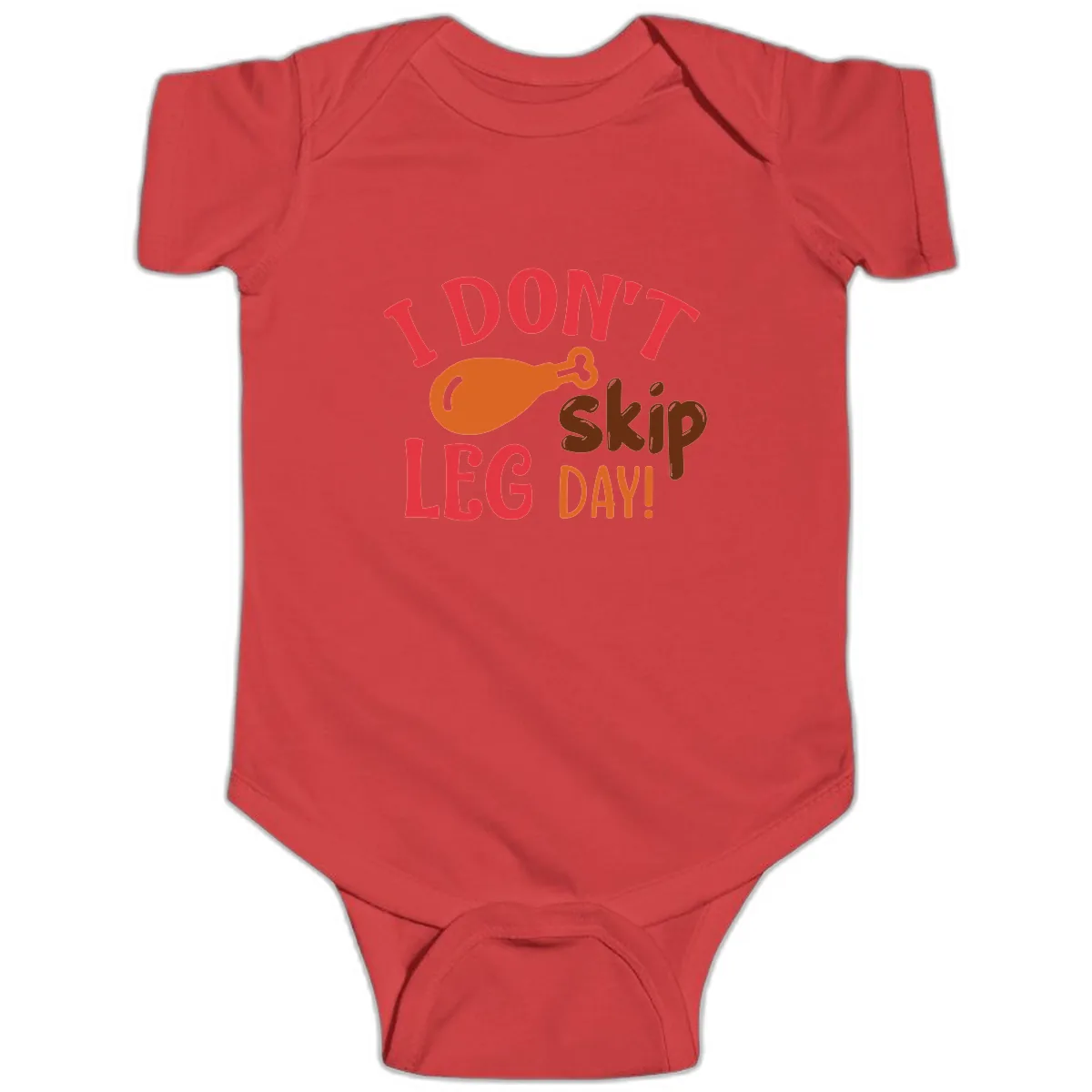 I Don't Skip Leg Day Turkey Drumstick Baby Onesie in Red