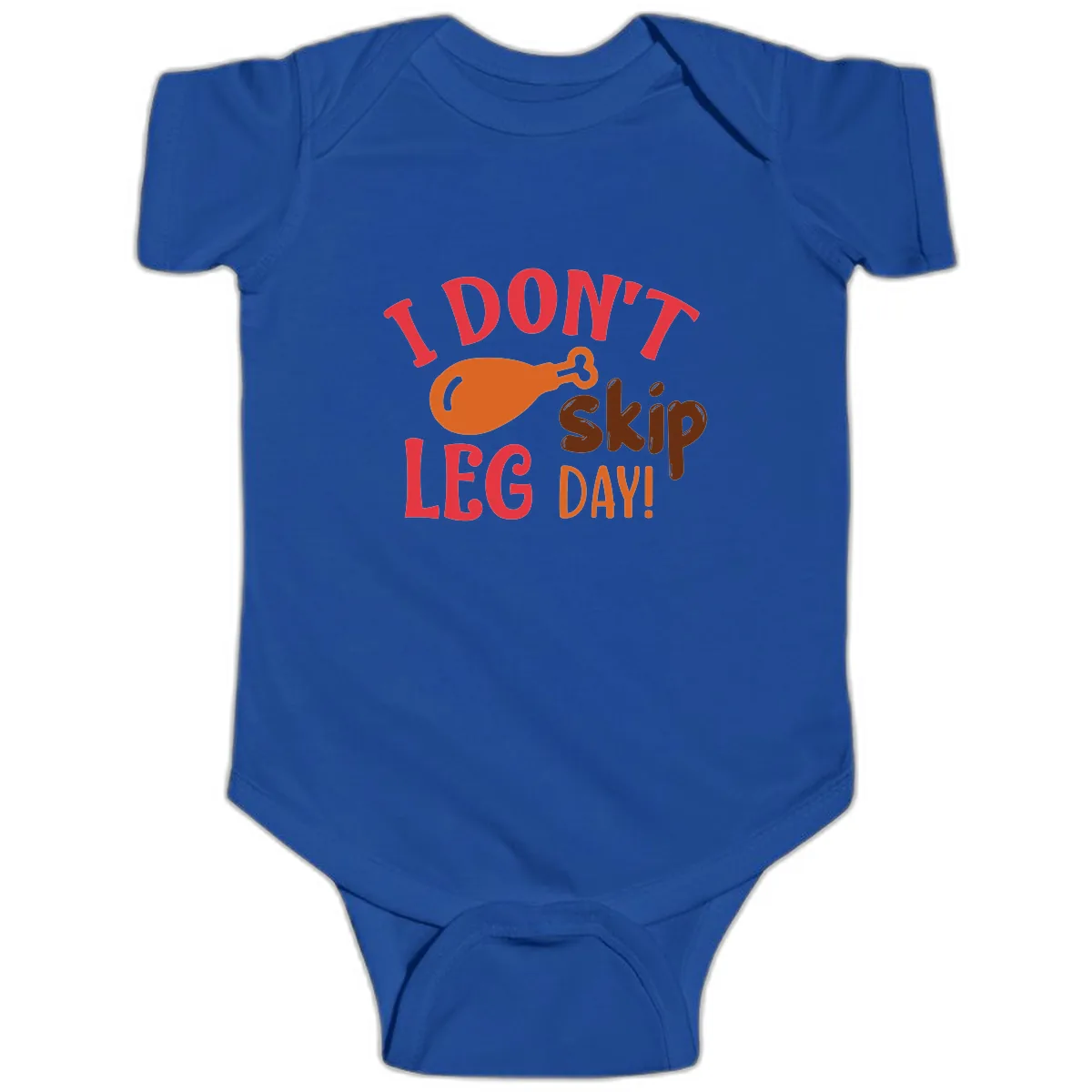 I Don't Skip Leg Day Turkey Drumstick Baby Onesie in Royal