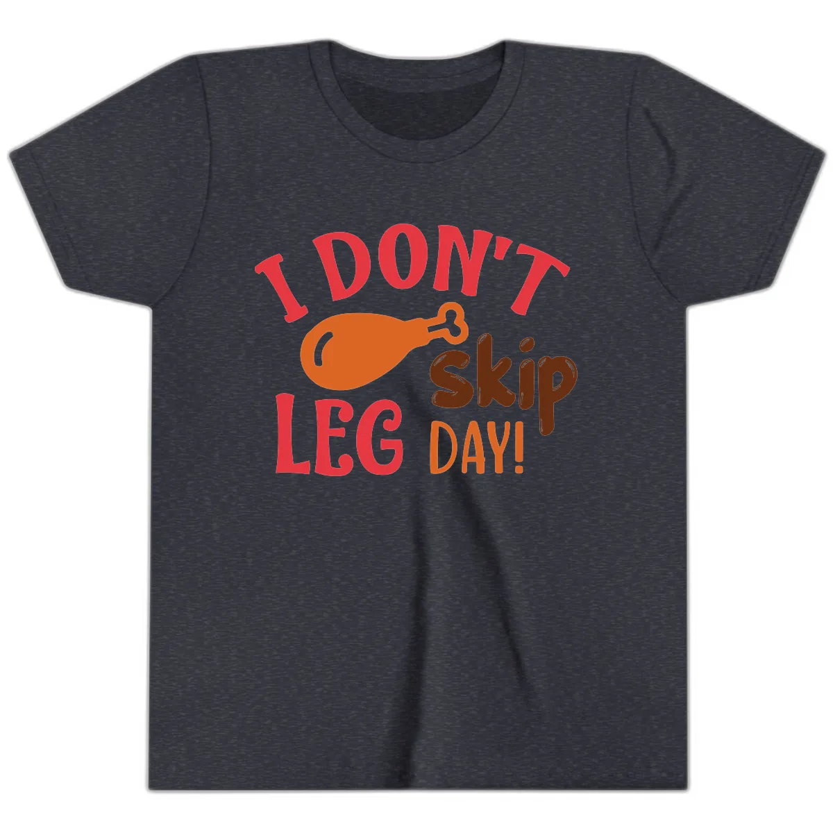 I Don't Skip Leg Day Turkey Drumstick Youth T-Shirt in Heather Navy
