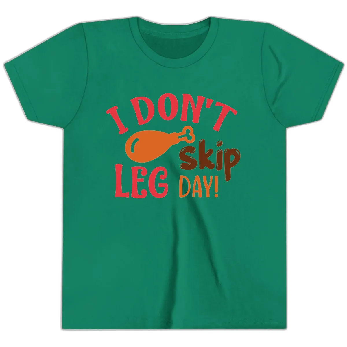I Don't Skip Leg Day Turkey Drumstick Youth T-Shirt in Kelly