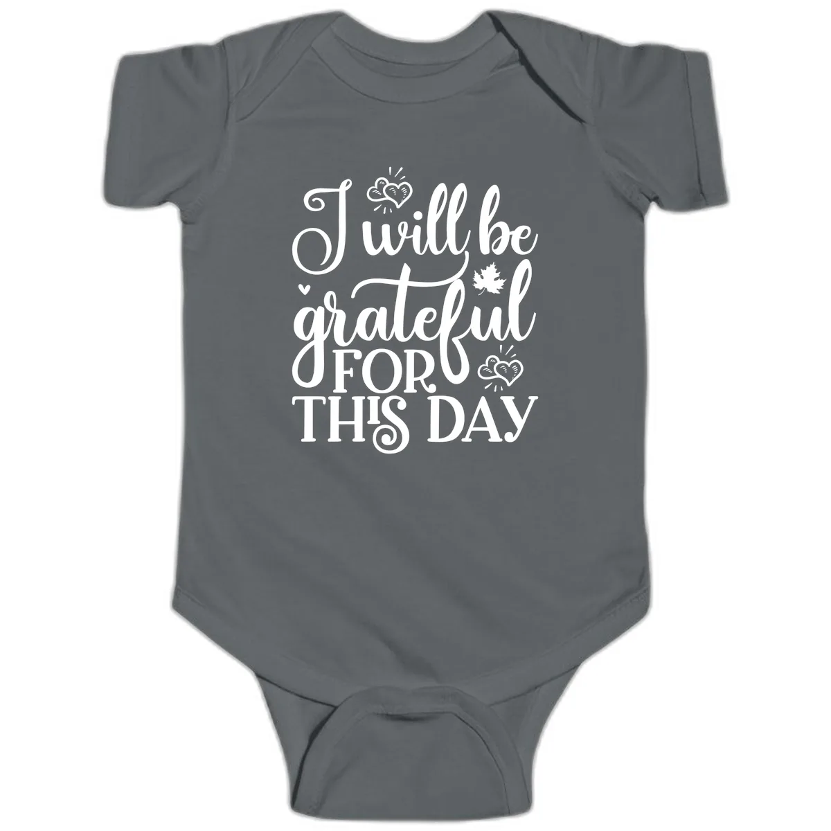 I Will Be Grateful For This Day Baby Onesie in Charcoal