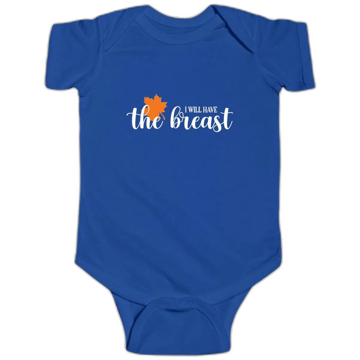 The Breast Fall Maple Leaf Baby Onesie in Royal
