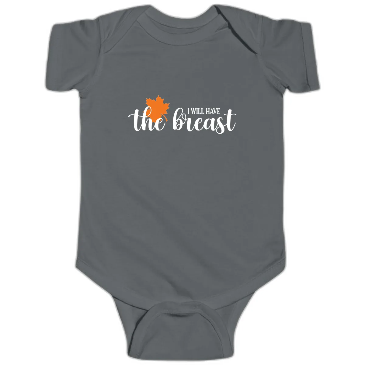 The Breast Fall Maple Leaf Baby Onesie in Charcoal