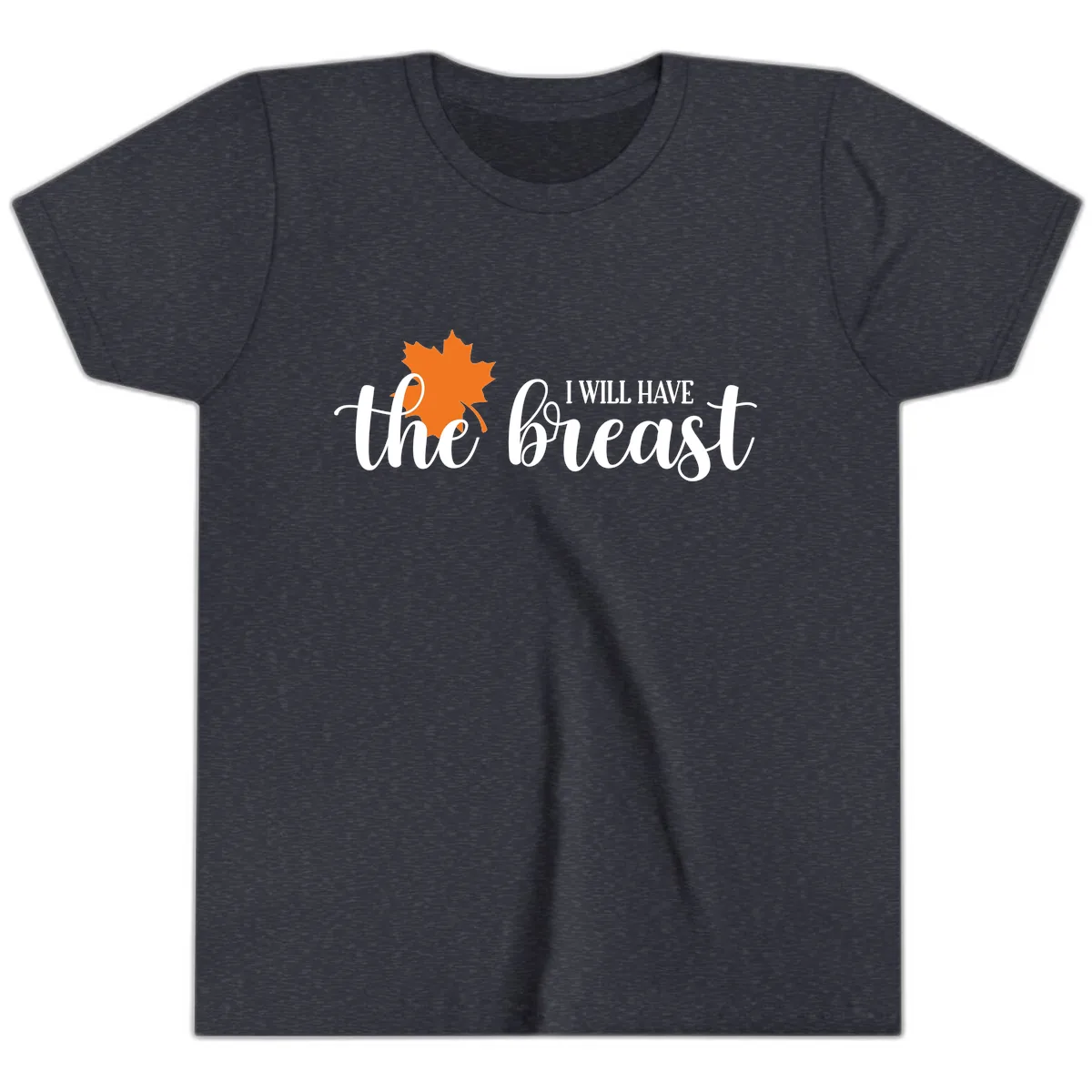 The Breast Fall Maple Leaf Youth T-Shirt in Heather Navy