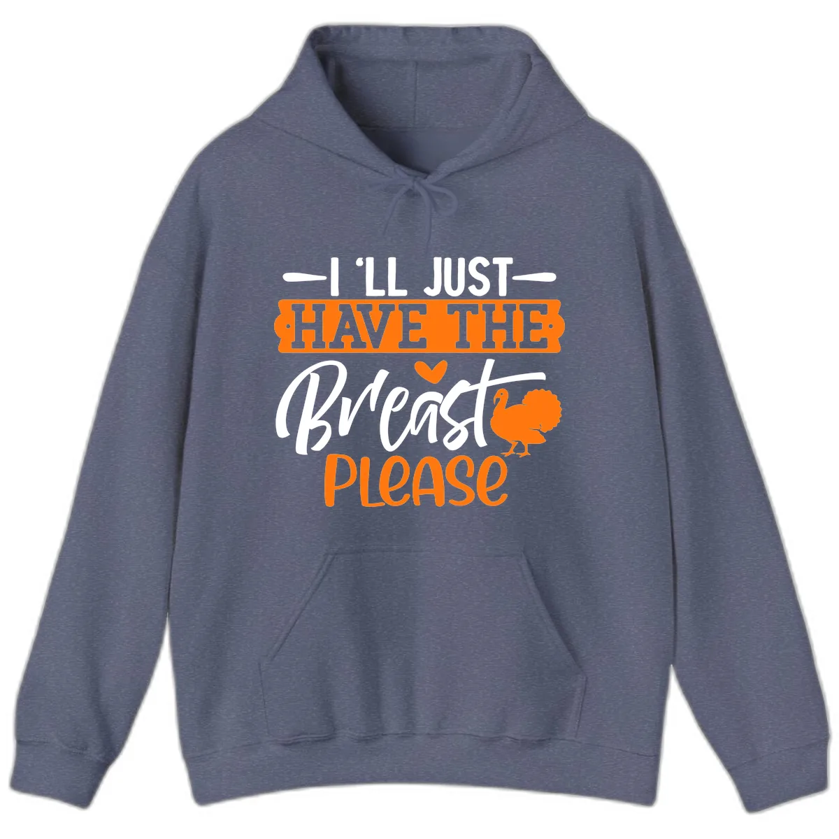 Thanksgiving Turkey Breast Please Quote Hoodie in Heather Navy