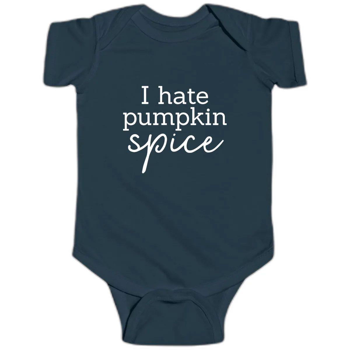 I Hate Pumpkin Spice Statement Baby Onesie in Navy