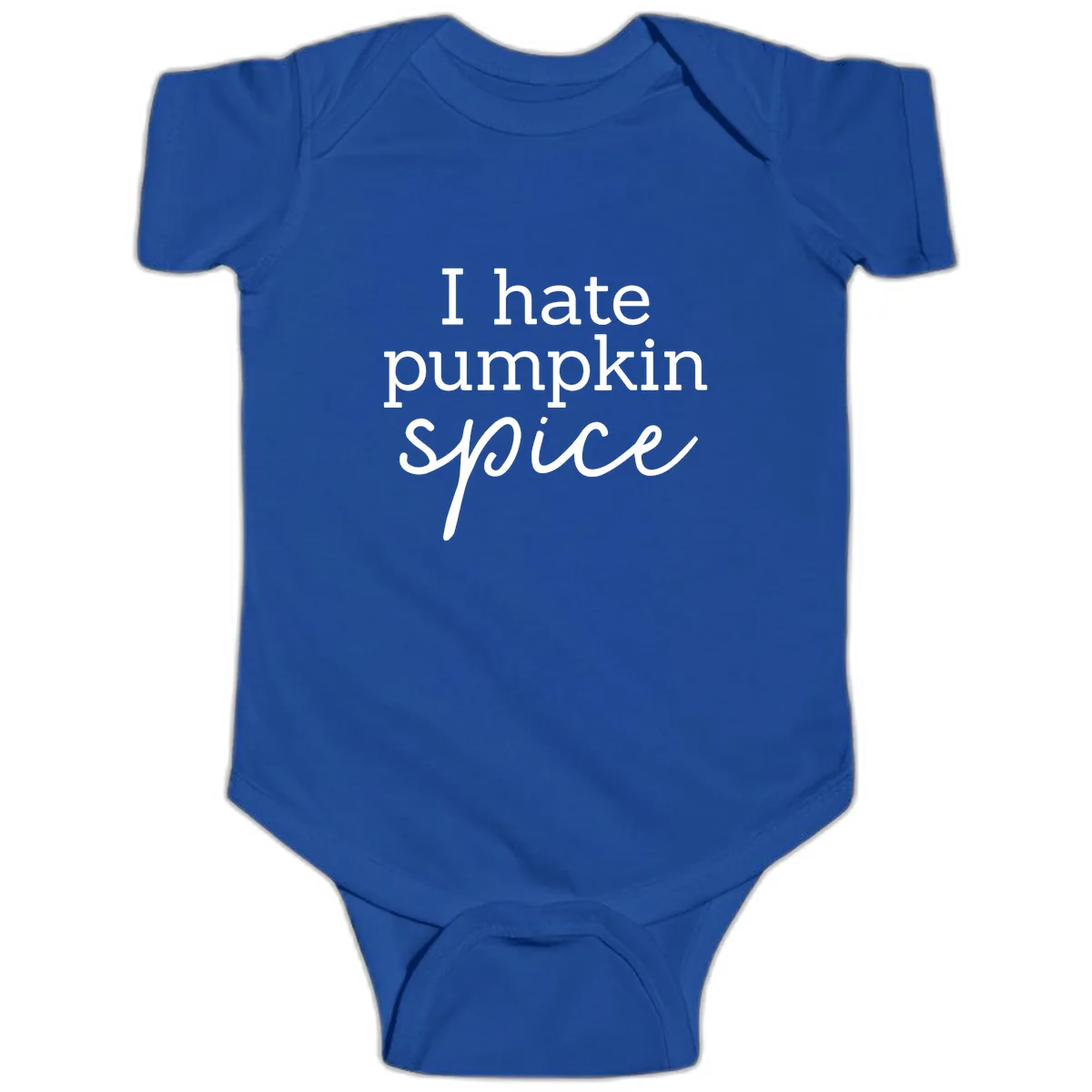 I Hate Pumpkin Spice Statement Baby Onesie in Royal