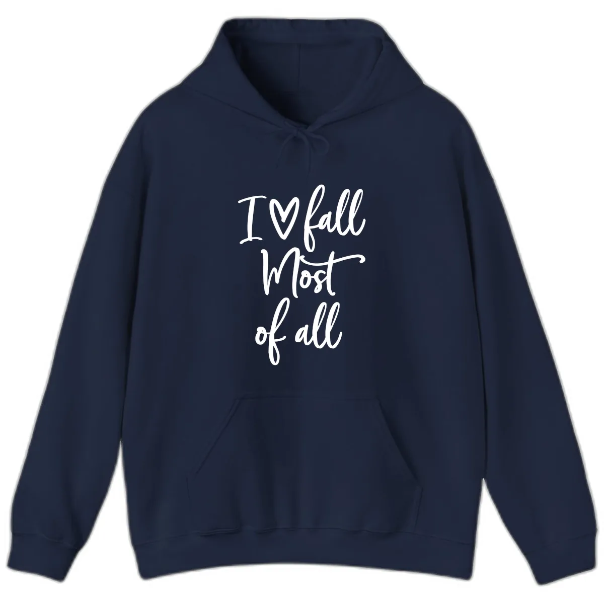 I Fall Most Of All Script Design Hoodie in Navy