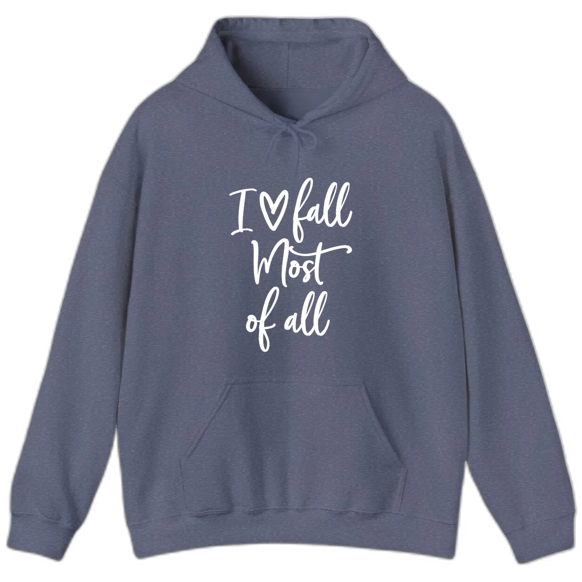 I Fall Most Of All Script Design Hoodie in Heather Navy