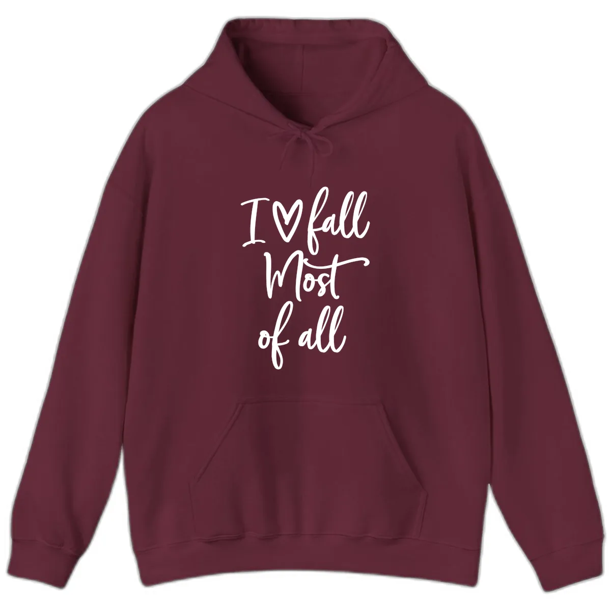 I Fall Most Of All Script Design Hoodie in Maroon