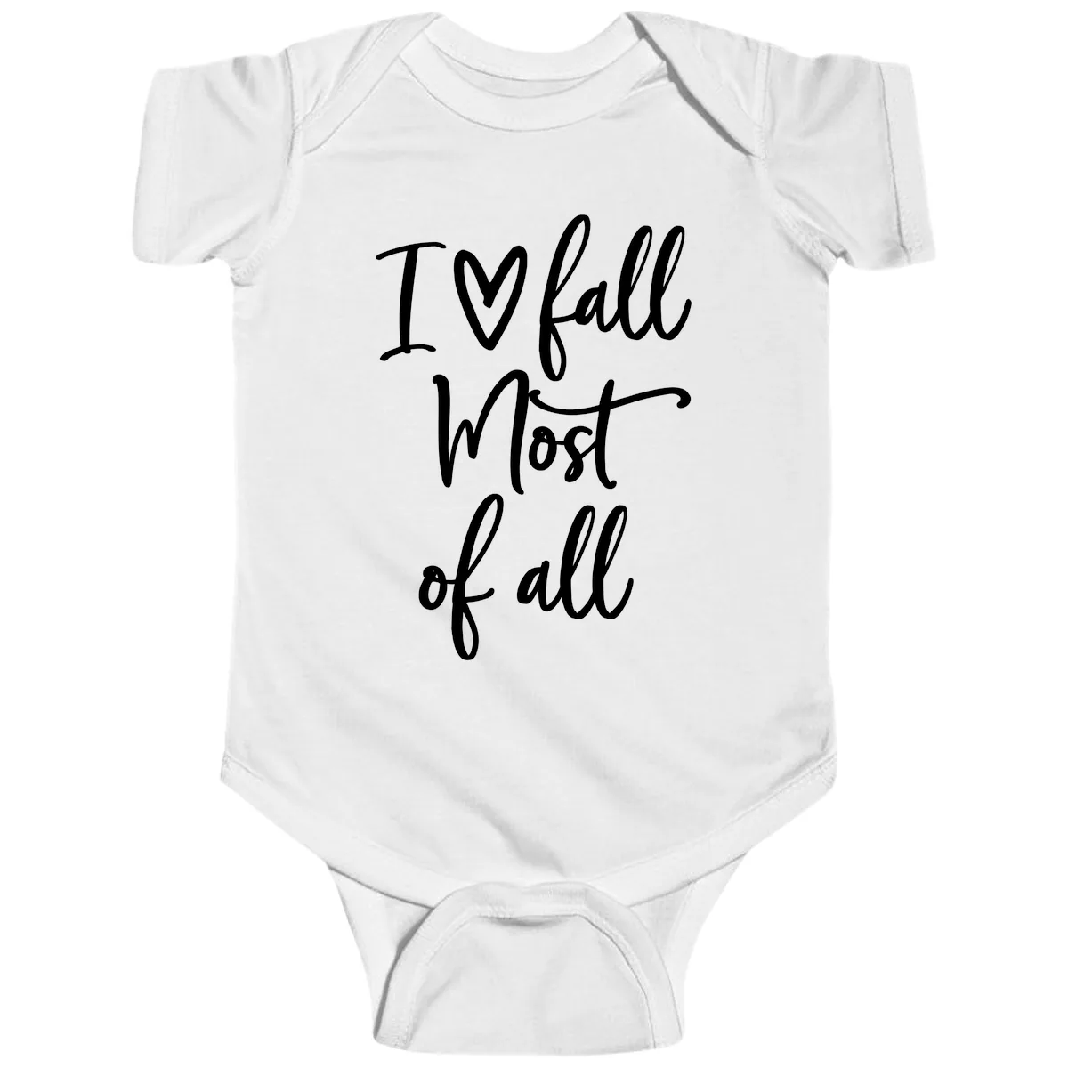 I Fall Most Of All Script Design Baby Onesie in White