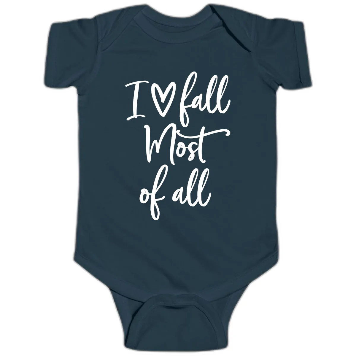 I Fall Most Of All Script Design Baby Onesie in Navy