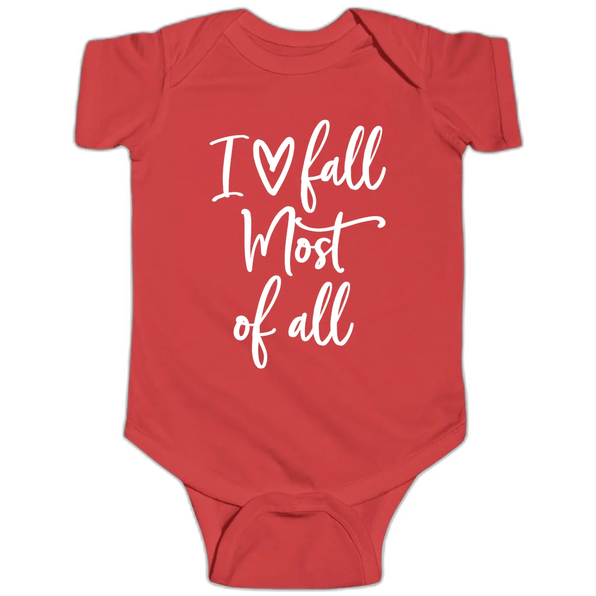 I Fall Most Of All Script Design Baby Onesie in Red