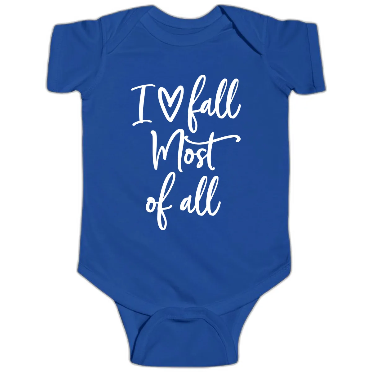 I Fall Most Of All Script Design Baby Onesie in Royal