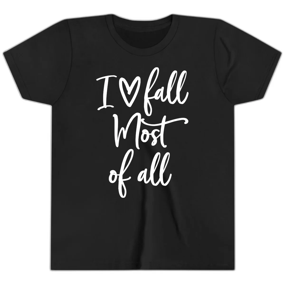 I Fall Most Of All Script Design Youth T-Shirt in Black